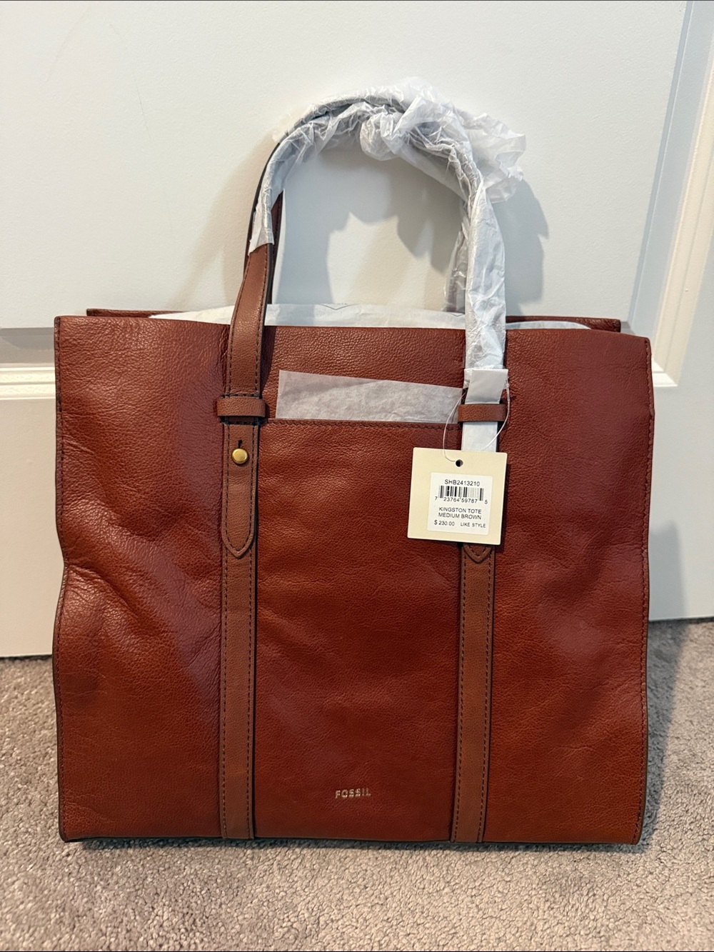 Fossil Chestnut Brown Leather Messenger Tote